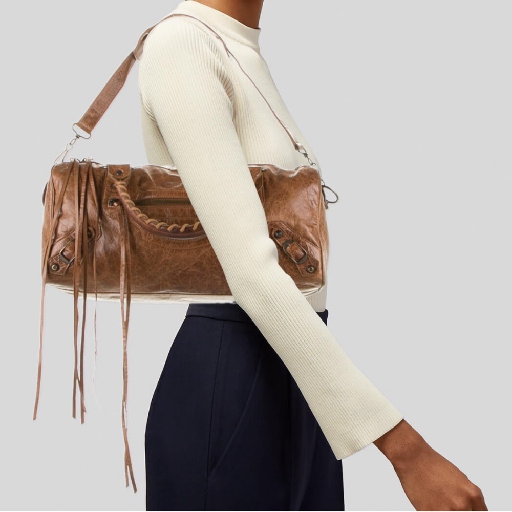 Balenciaga Authentic TRR Motocross Classic Twiggy Brown Leather Bag